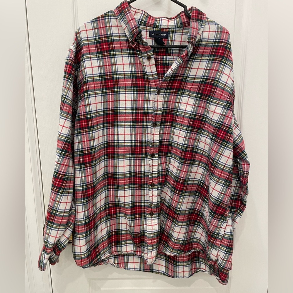 Lands' End Red and Green Plaid Flannel Shirt